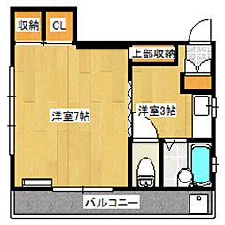 ミワカルテット 1Kの間取図画像