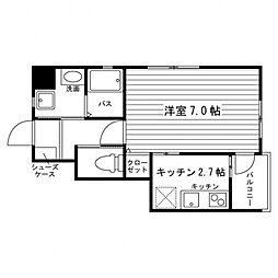 ミルディエス越路 1階1Kの間取り