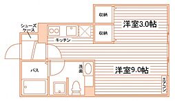 セジュールピエースA 1階ワンルームの間取り