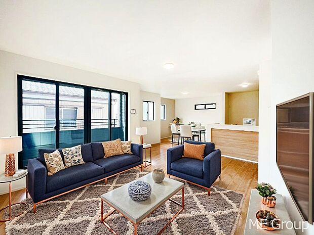 床暖房付きリビングは家族みんなの快適空間！　※家具はCGです