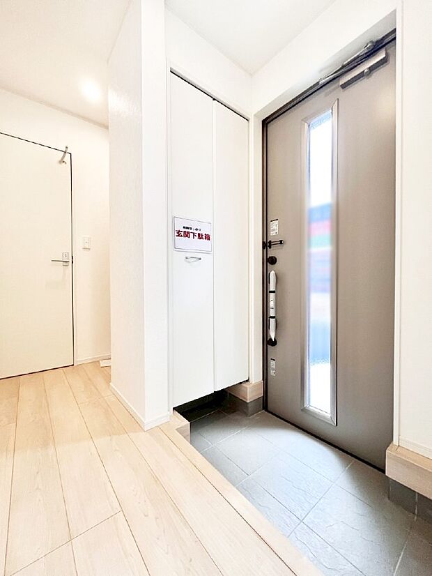 ガラススリットの入った玄関ドアが室内に光を届けてくれます