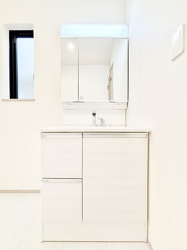 三面鏡キャビネット・シャワー付き洗面化粧台で忙しい朝の身支度もスムーズに！