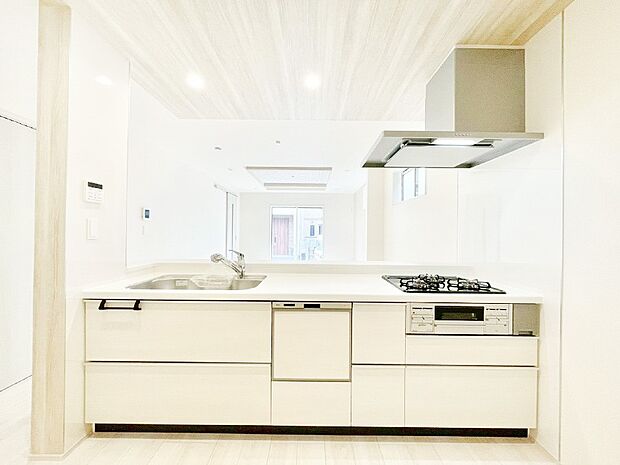 食洗機・浄水器・3口コンロなどデザイン性も機能性も兼ね備えたシステムキッチン!