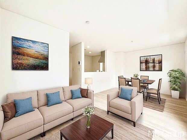 プライバシーも守れる2階リビングは明るく開放感たっぷり! ※家具はCGです