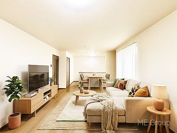 プライバシーも守れる2階リビングは明るく開放感たっぷり ※家具はCGです