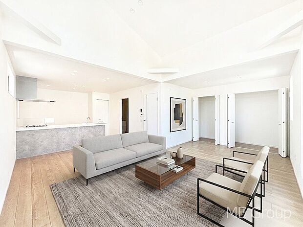 家族の和やかな会話が聞こえてきそう。開放感のあるリビングです。※家具はCGです
