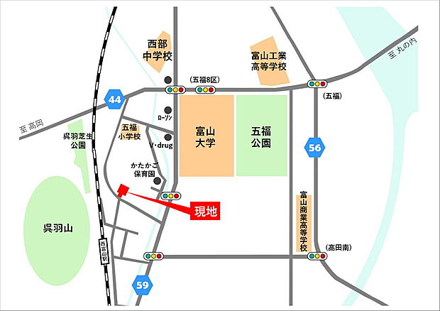 人気の五福小学校校下、高山本線　西富山駅まで徒歩約5分、通勤、通学にも便利な立地です。