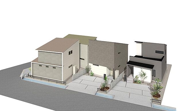 おすすめプラン外観イメージパース。北側から見た鳥瞰図。