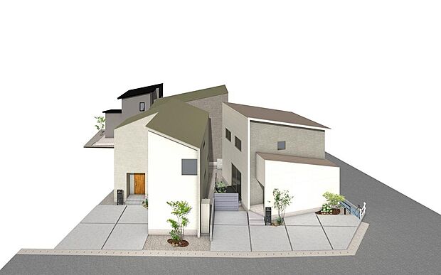 おすすめプラン外観イメージパース。東側から見た鳥瞰図。