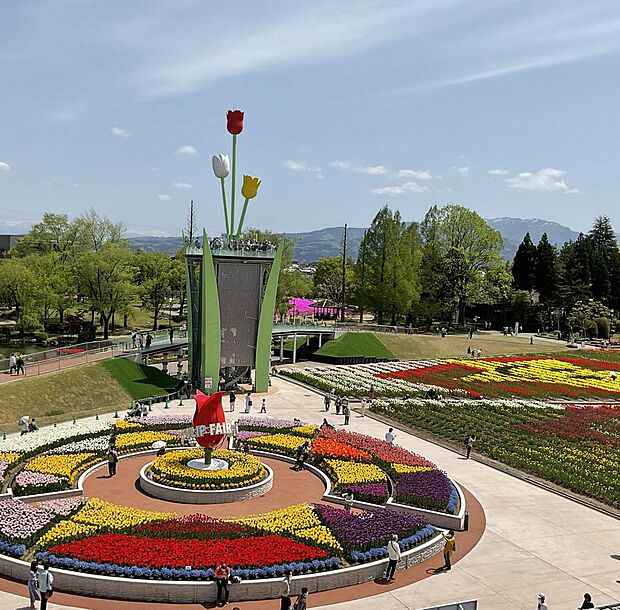 砺波チューリップ公園まで車で約7分。ＧＷ期間中は、チューリップフェア開催。