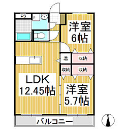 フォレシティ上田南 3階2LDKの間取り