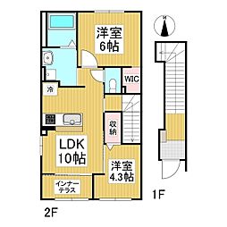 サンマルコ上田B棟 2階2LDKの間取り