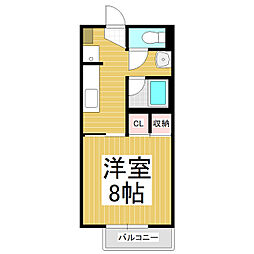 ソレアードスール 2階1Kの間取り