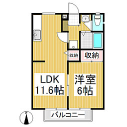 サンビレッジ上田原Ｄ 2階1LDKの間取り