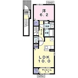 エスポワールWest 2階1LDKの間取り