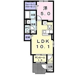 シャンメリー 1階1LDKの間取り