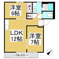 コーポ松 2階2LDKの間取り