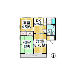サンコート古里　C棟 1階3DKの間取り