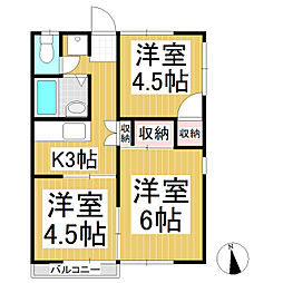 ハイツ富士見 2階3Kの間取り