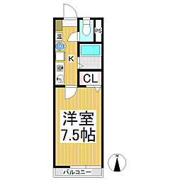 パークハイツ上田e 2階1Kの間取り