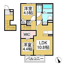 エリア66N 2階2LDKの間取り