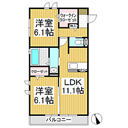 セジュールアップル 2LDKの間取図画像