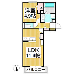 プレミール上田原 1LDKの間取図画像