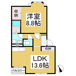 エル・シャトーB棟 1LDKの間取図画像