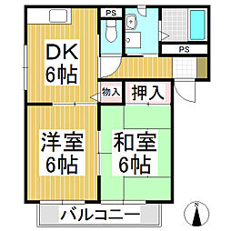 リバーサイドハイツ 2DKの間取図画像