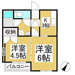 村越第2マンション 2Kの間取図画像