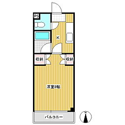 ブルースカイ 1Kの間取図画像