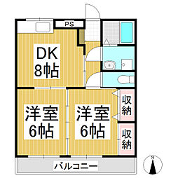マンションHOLLY-ONE 2DKの間取図画像