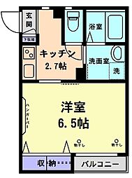 グランベール 1階1Kの間取り