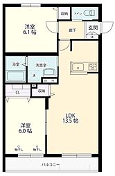 サンフォーリア 1階2LDKの間取り