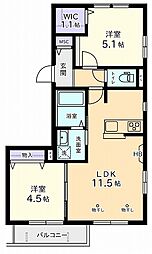 メゾン　フルール 2階2LDKの間取り