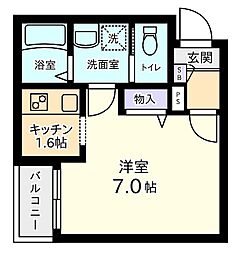 ブライトハウス 2階1Kの間取り