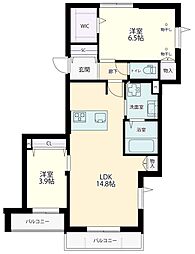グランディール 2LDKの間取図画像