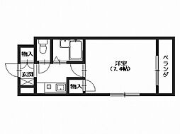 ソレーユ西山 4階1Kの間取り