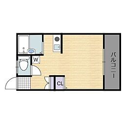 サンフィールド 1階ワンルームの間取り