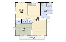 サニーハイツ 1階2LDKの間取り