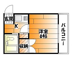 ベル西原 3階1Kの間取り