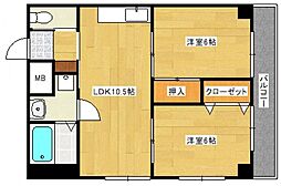 グレースシャトー 3階2LDKの間取り