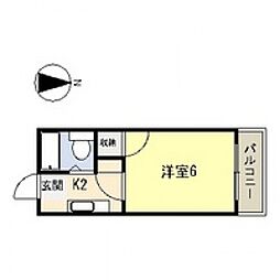 ホワイトパレス長束 1Kの間取図画像