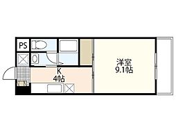 グランヴェルジェ中須II 11階1Kの間取り