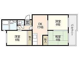 第1ビューハイツ 3階3DKの間取り
