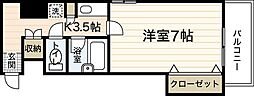 アペックス免出 4階1Kの間取り