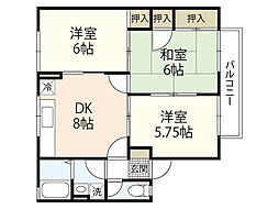 セジュール行友I 2階3DKの間取り