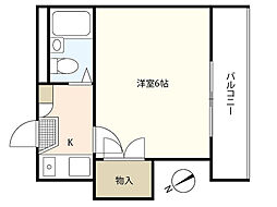 メゾングリーン 2階1Kの間取り