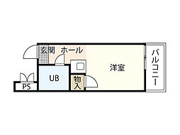 カーサ平野町 2階ワンルームの間取り