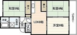 ハイネス大芝 2階3LDKの間取り